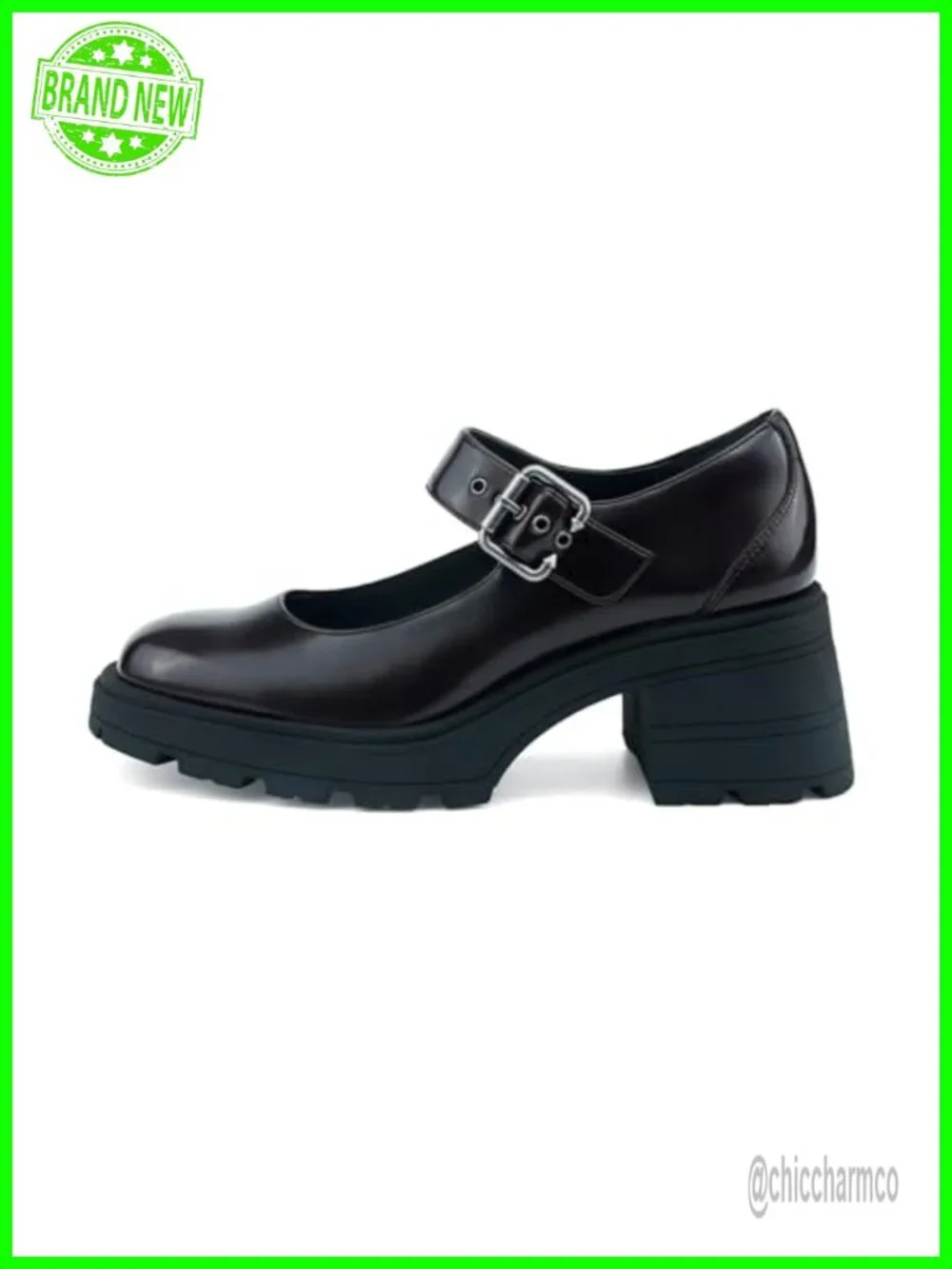 Chunky Block Heel Mary Jane Pumps with Buckle Strap PU Upper